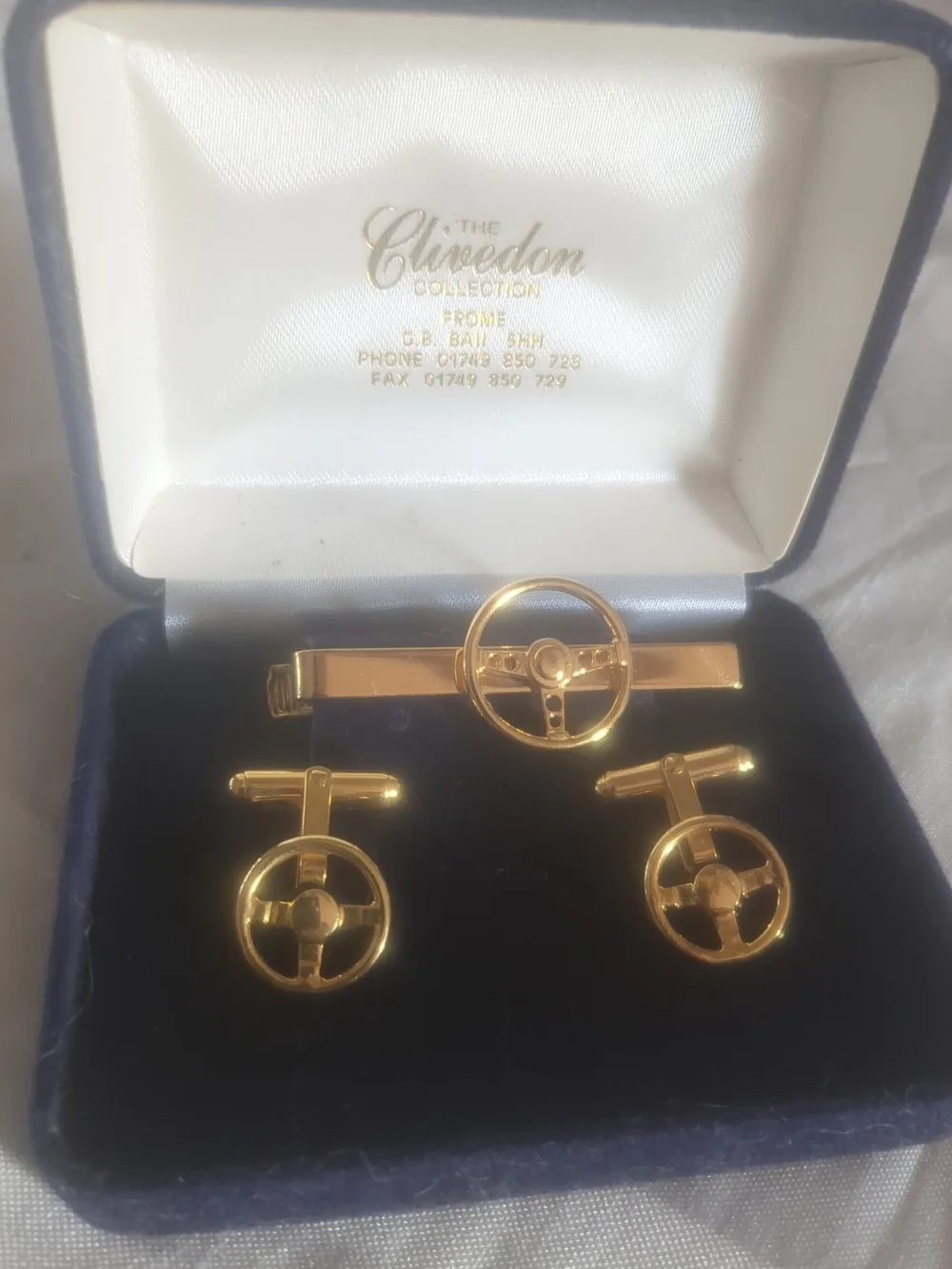 Gold Steering Wheel Tie Clip and Cufflink Set